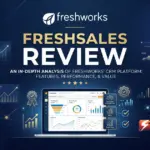 The featured image for this Freshsales review includes the Freshworks logo and the dashboard screen.