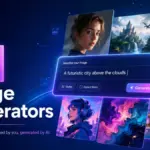 Best AI image generators featured image showing creative AI artwork thumbnails and a prompt generation interface