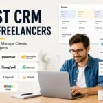 Best CRM for freelancers featured image showing CRM pipeline, client cards, and freelancer workspace