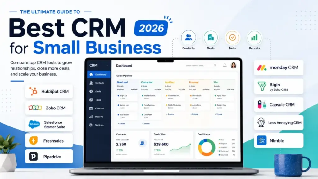 Best CRM for small business 2026 comparison with CRM dashboard and top software options