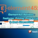 Element451 review cover image with Element451 logo, SaaSZap branding, and headline for features, pricing, pros, cons, and alternatives.