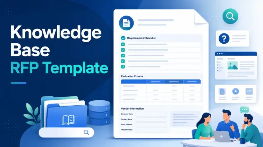 Knowledge Base RFP Template with checklist, evaluation criteria, vendor information, and knowledge base icons
