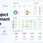 Best Project Management Software comparison graphic showing monday.com, ClickUp, Asana, Wrike, Smartsheet, dashboards, Gantt chart, workload, Kanban, and pricing table
