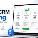 Zoho CRM pricing featured image showing plan cards, annual billing, and pricing comparison for CRM buyers.
