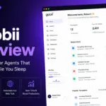 Gobii Review featured image showing an AI browser agent dashboard with recent runs, automation templates, and task status cards.