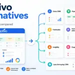 Apptivo Alternatives featured image showing CRM options compared with Zoho CRM, Pipedrive, HubSpot, Freshsales, monday sales CRM, Salesforce, Insightly, Copper, Nimble, and Less Annoying CRM