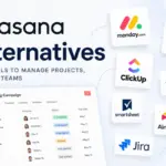 Asana Alternatives featured image showing project management tools like monday.com, Trello, ClickUp, Wrike, Smartsheet, Airtable, and Jira.
