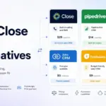 Best Close CRM alternatives featured image showing Close, Pipedrive, HubSpot, Zoho CRM, Freshsales, and Copper CRM comparison cards.