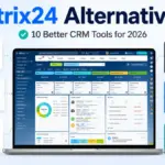 Bitrix24 Alternatives featured image showing Bitrix24 dashboard compared with cleaner CRM tools for 2026.