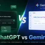 ChatGPT vs Gemini featured image showing a split-screen AI assistant comparison with ChatGPT interface elements, Gemini interface elements, and a central VS divider.