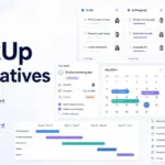 ClickUp Alternatives featured image showing project management boards, task details, calendar planning, Gantt timeline, and feature comparison cards.