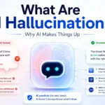 Featured image for an article about AI hallucinations, showing hallucinated output versus grounded information.
