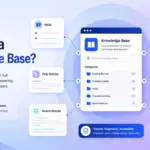 What is a knowledge base illustrated as a central help hub with FAQs, guides, articles, resources, search results, and team knowledge.