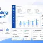 What Is Accounting Software featured image showing invoices, expenses, reports, bank reconciliation, and dashboard widgets