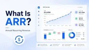 Featured image for What Is ARR showing an ARR analytics dashboard, recurring revenue icon, growth chart, and Annual Recurring Revenue label.