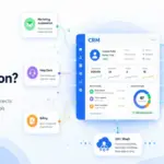 Featured image for What Is CRM Integration showing a central CRM dashboard connected to marketing automation, help desk, billing, ecommerce, analytics, ERP, and API iPaaS tools.