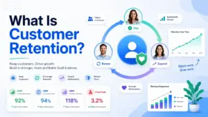 Featured image for What Is Customer Retention showing SaaS retention loops, renewal, expansion, churn reduction, and customer retention metrics.