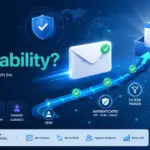 What is email deliverability illustration showing emails reaching the inbox with authentication, filters, and delivery rate metrics