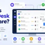 Help desk software dashboard showing support tickets, customer requests, automation, and resolved issues