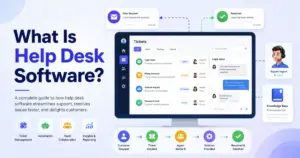 Help desk software dashboard showing support tickets, customer requests, automation, and resolved issues