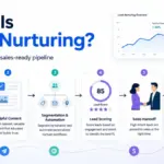 Featured image for What Is Lead Nurturing showing a lead nurturing flow from interest to helpful content, automation, lead scoring, sales handoff, and pipeline revenue.