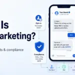 Featured image for What Is SMS Marketing showing a branded text message conversation with opt-in, compliance, sender ID, automation, and analytics elements.