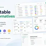 Airtable Alternatives comparison guide showing database, project, report, and documentation workflow interface cards