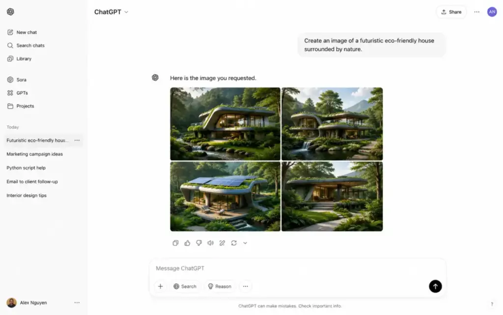 ChatGPT image generation conversation flow showing an AI-created cat image