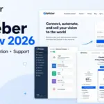 AWeber Review 2026 featured image showing pricing, automation, support, and email marketing interface mockups.