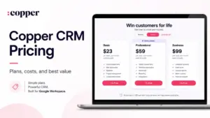 Copper CRM Pricing featured image showing annual plan cards for Basic, Professional, and Business