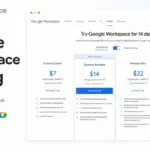 Google Workspace Pricing featured image showing pricing cards for Business Starter, Business Standard, Business Plus, and Enterprise.