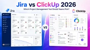 Jira vs ClickUp 2026 comparison featured image for project management teams