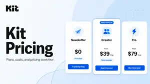 Kit Pricing featured image showing Newsletter, Creator, and Pro pricing cards