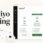 Klaviyo Pricing featured image showing Free, Paid, and Enterprise plan cards with email and SMS pricing elements.