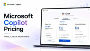 Microsoft Copilot Pricing featured image showing Copilot pricing cards for Copilot Chat, Copilot Business, and Microsoft 365 Copilot.