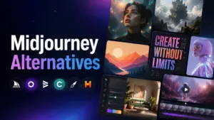 Midjourney Alternatives featured image with AI-generated art styles and creative tool options