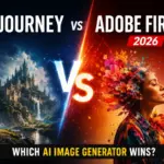 Midjourney vs Adobe Firefly 2026 comparison showing AI-generated fantasy artwork and creative design image generation capabilities