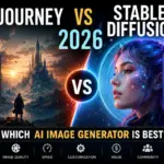 Midjourney vs Stable Diffusion 2026 comparison featuring fantasy artwork and AI-generated digital art, highlighting the best AI image generator for quality, speed, customization, value, and community.