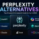 Perplexity Alternatives featured image showing AI search and research tools including ChatGPT, Gemini, Claude, Copilot, Elicit, and You.com