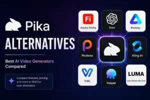 Pika Alternatives featured image showing AI video generator tools compared around a central Pika-style icon