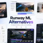 Runway ML Alternatives featured image showing AI video generation, motion effects, avatar video, pricing, credits, and collaborative editing tools