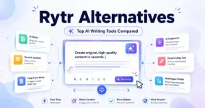 Rytr Alternatives featured image showing AI writing tools compared with content generation, paraphrasing, and copywriting options.