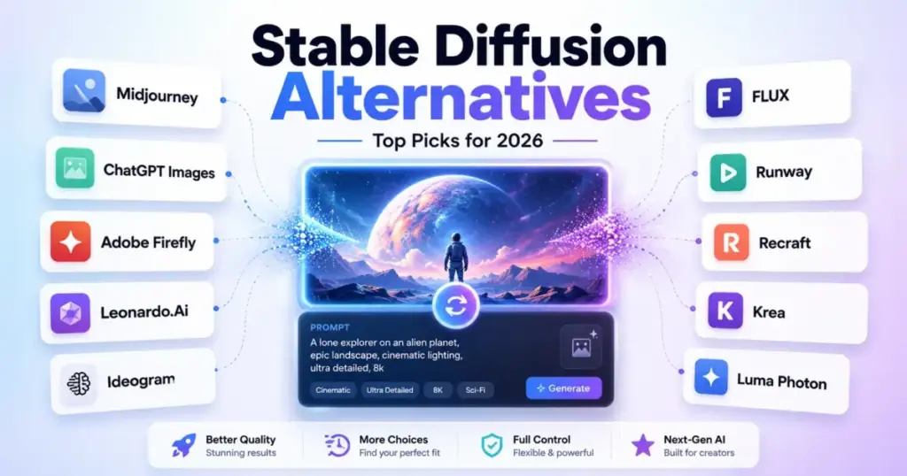 Stable Diffusion alternatives for 2026 with top AI image generator options