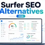 Surfer SEO Alternatives 2026 dashboard comparison graphic with SEO content optimization tools