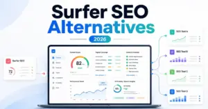 Surfer SEO Alternatives 2026 dashboard comparison graphic with SEO content optimization tools