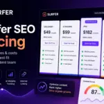 Surfer SEO Pricing featured image showing pricing plans, content optimization, AI visibility tracking, and SEO growth features