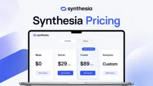 Synthesia Pricing featured image showing pricing cards for Basic, Starter, Creator, and Enterprise plans