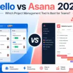 Trello vs Asana 2026 comparison showing kanban boards, task lists, timelines, and team project management features.