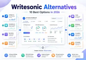 Writesonic Alternatives 2026 with AI writing, SEO, GEO, pricing comparison, analytics, and content workflow dashboard