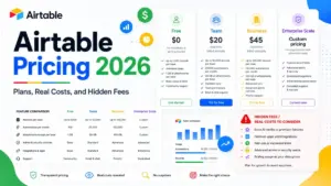 Airtable Pricing 2026 featured image showing plan comparison, pricing tiers, real costs, and hidden fees.